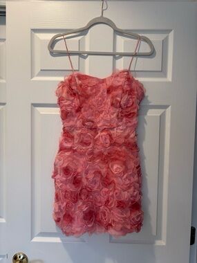 Strapless Pink Floral Appliqué Mini Dress